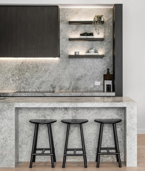 kitchen renovation in melbourne with silver mist dolomite